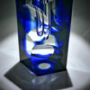 bottom of blue crystal faceted handcut glass art piece