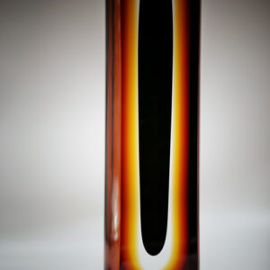 tall amber and black glass art bud vase in sommerso glass-making style