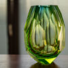 tall blue uranium faceted vase made in crystal blue uranium glass